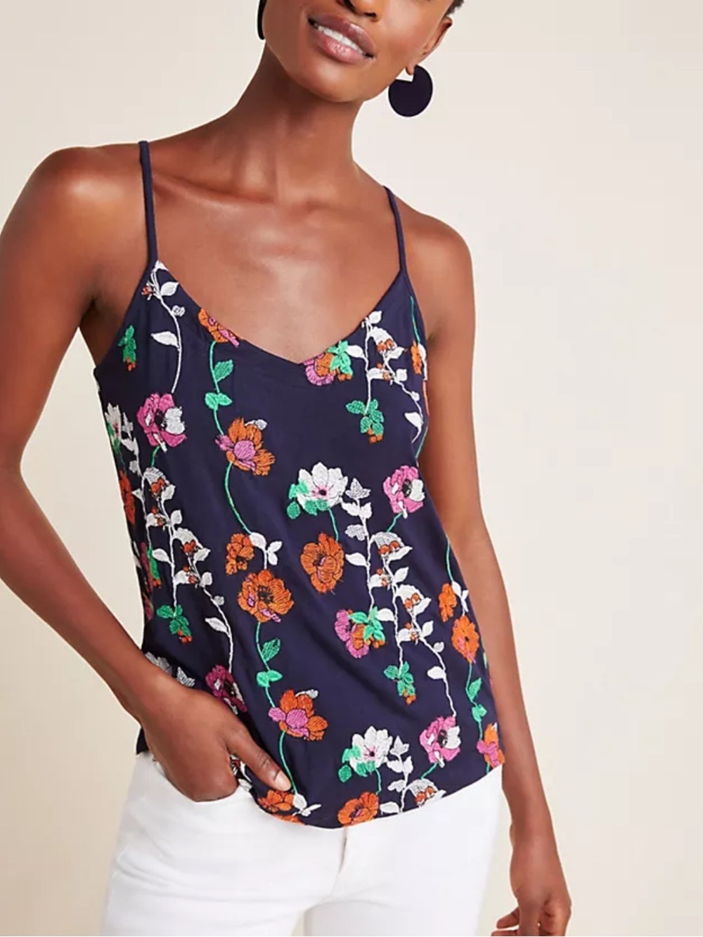 Anthropologie Kellen Embroidered Tank Top Cami Sleeveless Blouse Size Small S